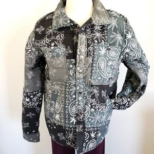 EIGHTY EIGHT Quilted Hemp Leaf Printed Chore Jacket--S